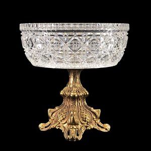 VTG Crystal Glass Bowl Ornate Brass Pedestal Base Hollywood Regency 8.25 in H